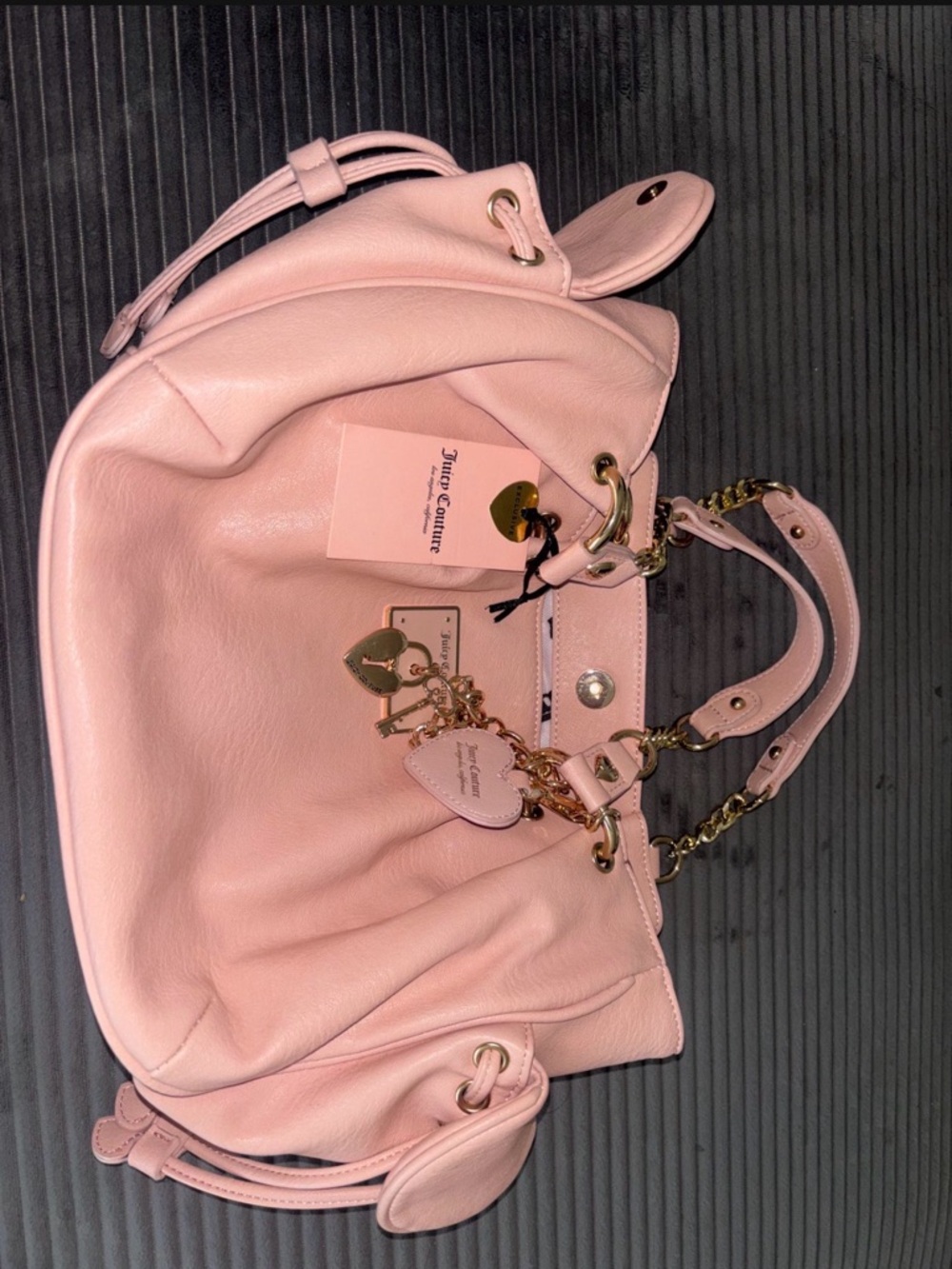 Juicy Couture Blush Pink Leather Shoulder Tote with Heart Charms